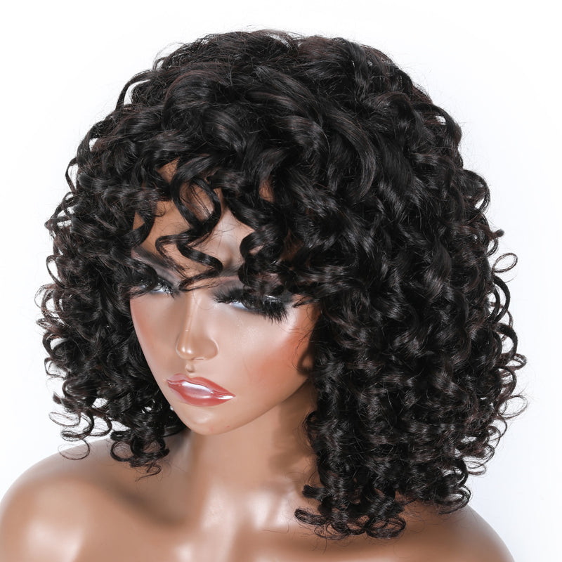 Flash Sale Bouncy Curl Short Bob Wigs With Bangs No Lace No Glue Human Hair Wigs