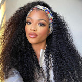 Sunber Jerry Curly Scarf Wigs 100% Human Hair Wig No Glue No Sew In Headband Wig for Women