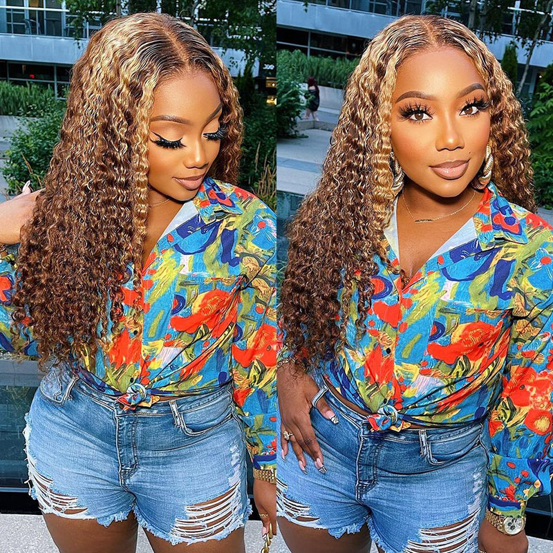 Extra 60% OFF | Sunber Trendiest Blonde Highlight 13 By 5 T Lace Front Wigs Curly Human Hair Wigs