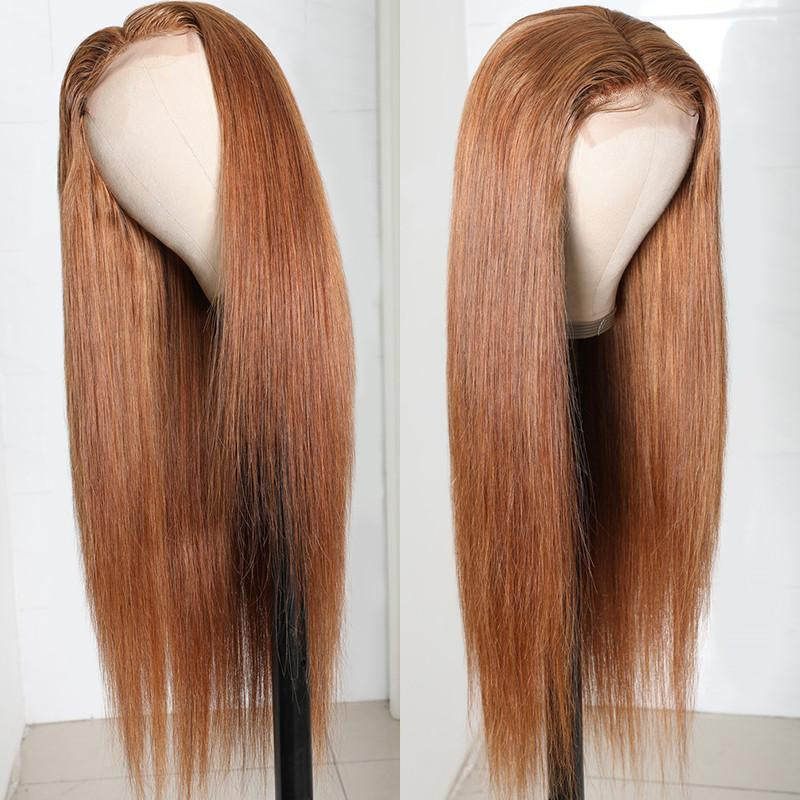Flash Sale $99 Get 20" Highlight Ginger Brown Lace Part Wigs Straight Human Hair Wigs