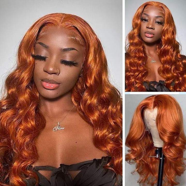 Sunber Ginger Orange Color Body Wave 13x4 Lace Front Wigs Fall Color Human Hair Wigs