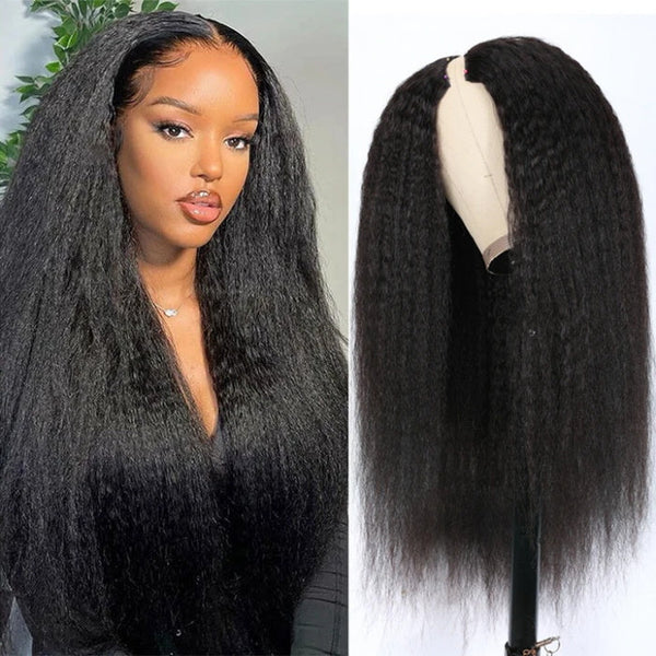 [18”=$79] Sunber Kinky Straight V Part Wigs Versatile No Leave Out Human Hair Wig Flash Sale