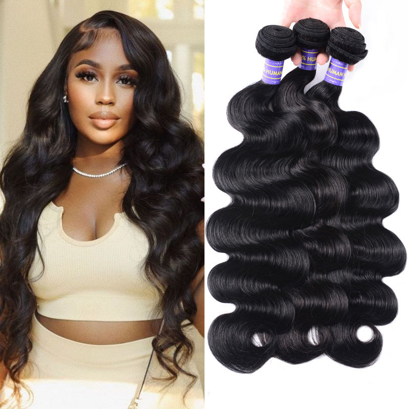 Sunber Hair Remy Human Hair Malaysian Body Wave Hair 3 Bundles 100% Unprocessed Human Hair Weave for Black