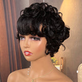 Flash Sale Sunber Glueless Curly Short Bob Wig With Bangs No Lace Human Hair Wigs