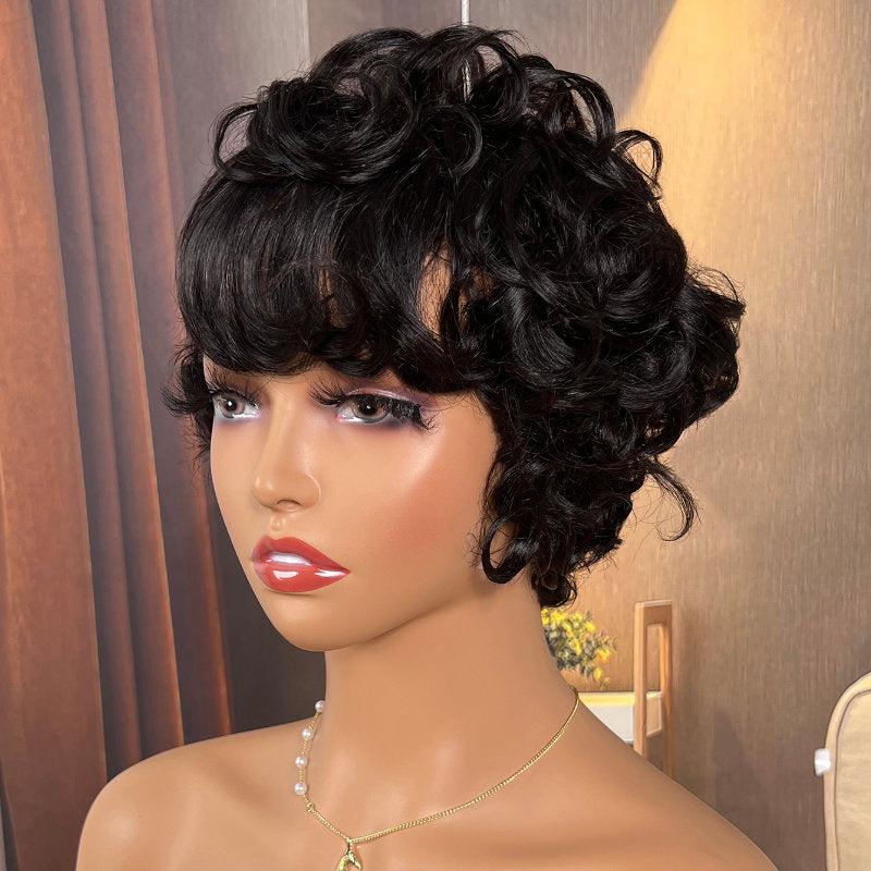 Flash Sale Sunber Glueless Curly Short Bob Wig With Bangs No Lace Human Hair Wigs