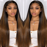 Sunber Ombre Balayage Highlight Silk Straight 5*2.5 Lace Closure V Part Wigs Up Grade U Part Human Hair Wigs