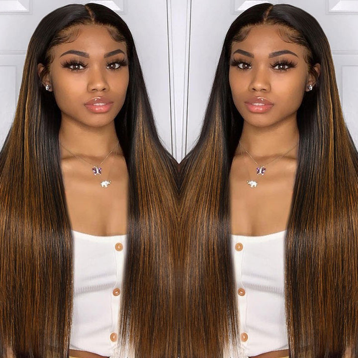 Sunber Ombre Balayage Highlight Silk Straight 5*2.5 Lace Closure V Part Wigs Up Grade U Part Human Hair Wigs