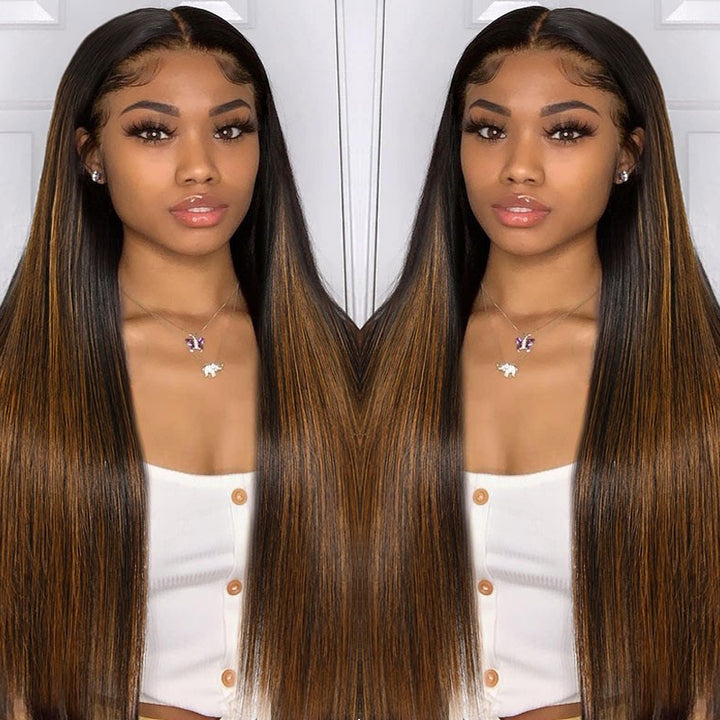 Sunber Ombre Balayage Highlight Silk Straight 5*2.5 Lace Closure Upgrade V/U Part Human Hair Wigs