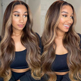 Sunber Honey Blonde Highlight Piano Color Lace Wig 13x4 Lace Front Wig Body Wave Human Hair