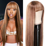 Sunber TL4/12 Honey Blond Highlight Human Hair Wig With Bangs Virgin Human Hair Lace Front Wigs