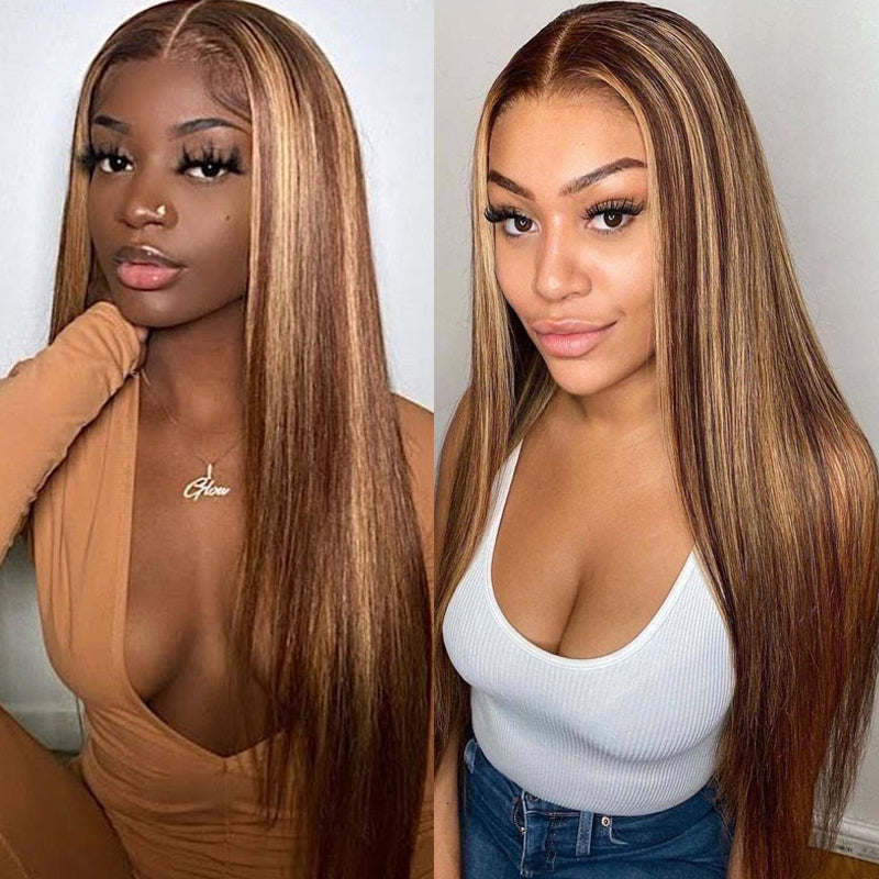 Sunber Blonde Highlight Piano Color 13x4 Straight Lace Front Human Hair Wigs With Baby Hair For Women Fast Shipping