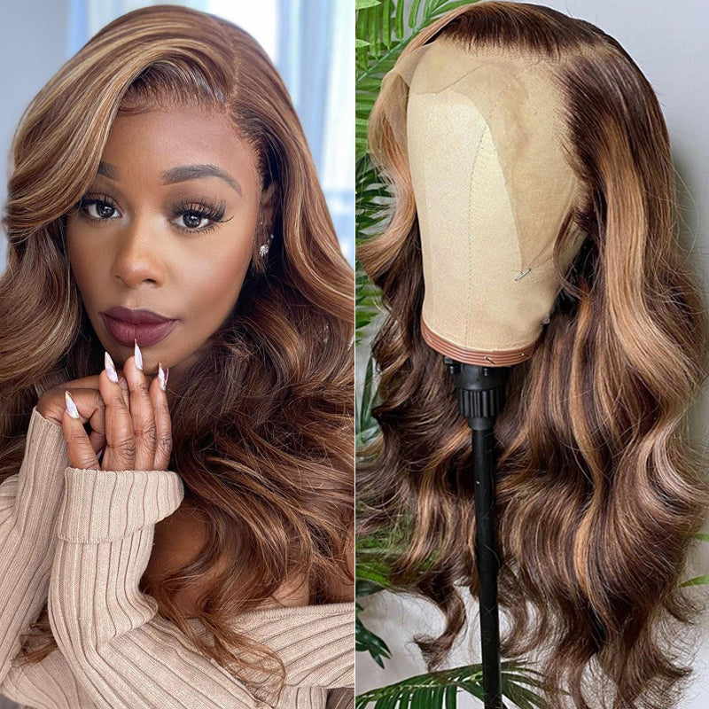 Sunber Honey Blonde Highlight Piano Color Lace Wig 13x4 Lace Front Wig Body Wave Human Hair
