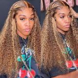 Sunber $100 Off Honey Blonde Highlight Lace Front Curly  Wigs 100% Human Hair Wig
