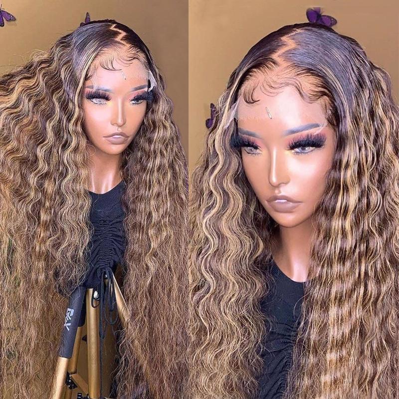 60% Off Flash Sale Sunber Honey Blonde Highlight Lace Front Curly  Wigs 100% Human Hair Wig