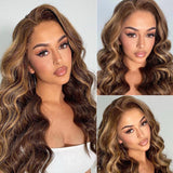 Sunber Honey Blonde Highlight Piano Color Lace Wig 13x4 Lace Front Wig Body Wave Human Hair