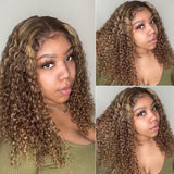 60% Off Flash Sale Sunber Honey Blonde Highlight Lace Front Curly  Wigs 100% Human Hair Wig