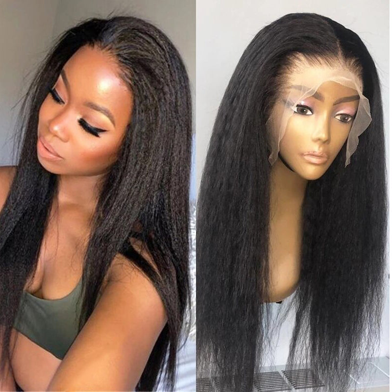 Sunber Kinky Edge Kinky Straight 13X4 Lace Front Human Hair Wigs And Lace Part Yaki Straight Wigs Instagram Special Offer