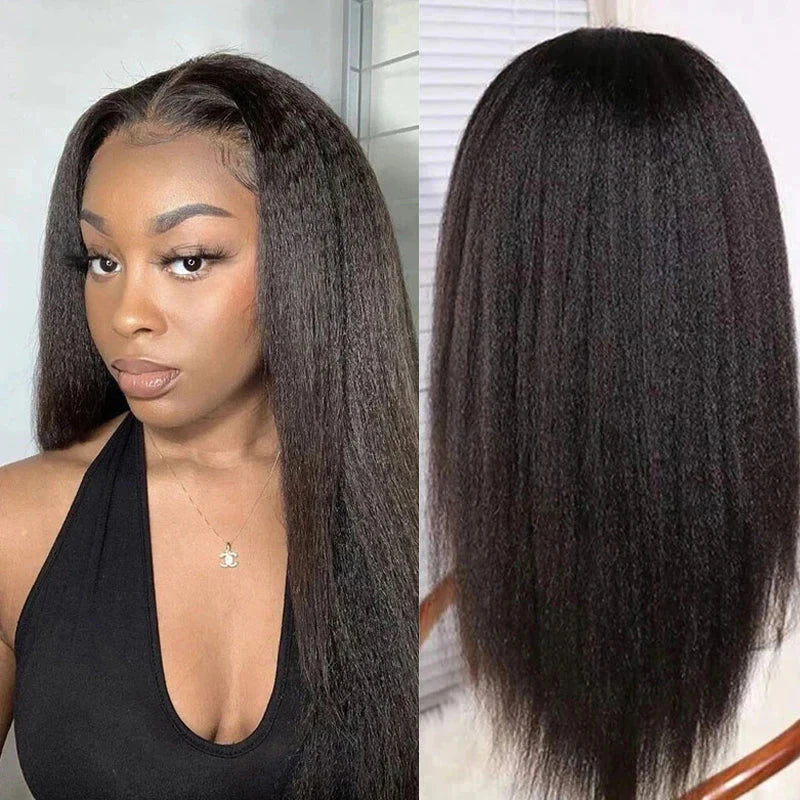 Sunber 4C Kinky Edge Kinky Straight Lace Wig 13X4 Lace Front Human Hair Wigs Yaki Straight Wigs With Baby Hair Flash Sale
