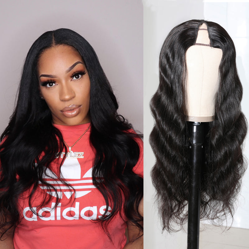 Sunber Body Wave Affordable No Lace V  Part Wig Natural Color Human Hair