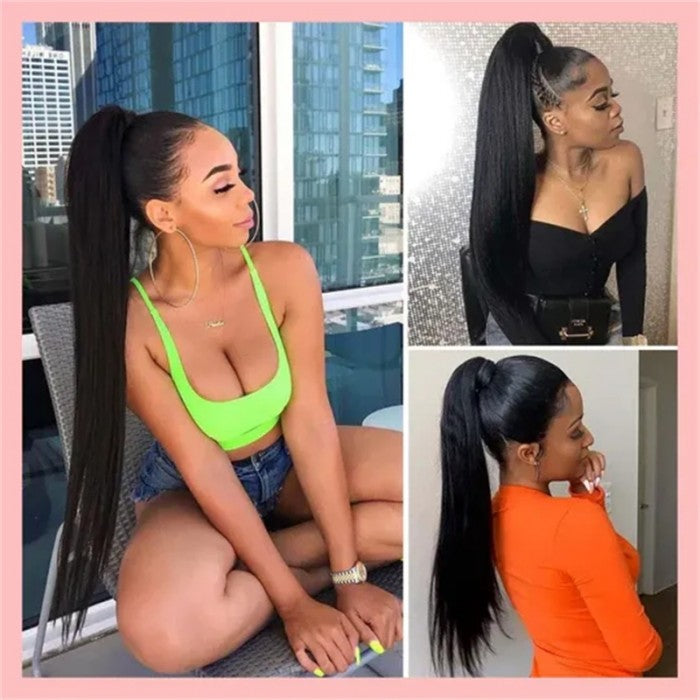 Sunber Silky Straight Ponytail Clip In Hair Extensions Human Hair