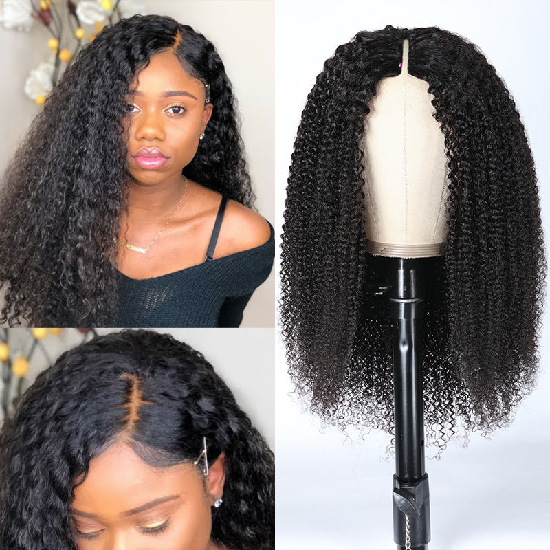 Flash Sale Sunber Kinky Curly No Lace No Glue V Part Wig Affordable Wigs For Women