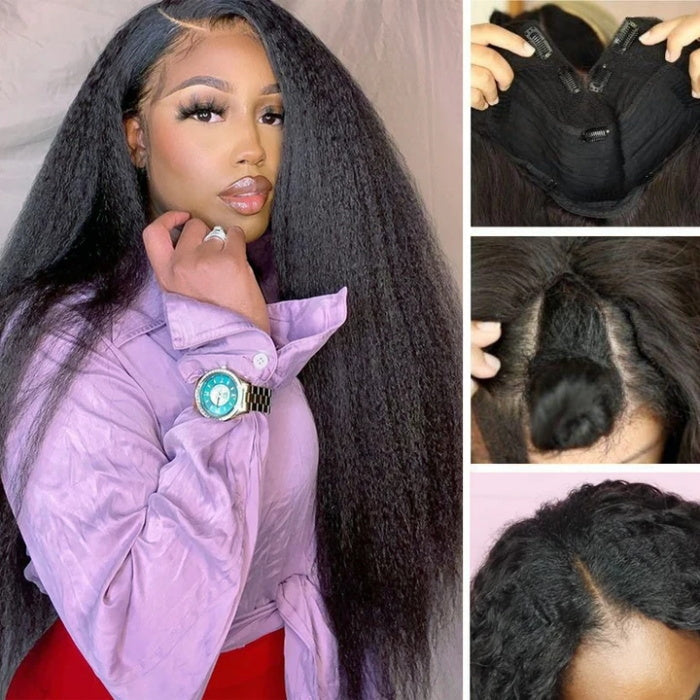Clearance Sale Sunber  Kinky Straight V Part Wigs Versatile No Leave Out Human Hair Wig Flash Sale