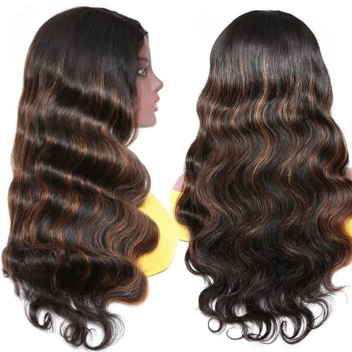 Sunber Youtuber AlwaysAmeera Recommend U Part Wigs Mix Brown Highlight Colored Body Wave Human Hair Wigs
