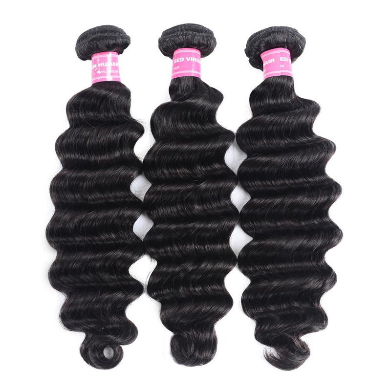 Sunber Hair Brazilian Loose Deep Wave 3 Bundles Hair with 4*4 Lace Closure Deals