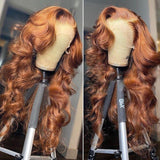 Sunber Voluminous Bouncy Curls Loose Wave Wigs Auburn Highlight Color Lace Front Wigs 180% Density