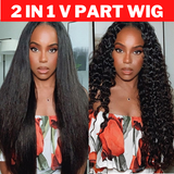 Sunber 2 In 1 Dry Straight And Wet Curly V Part Wigs High Quality Human Hair Wigs Flash Sale