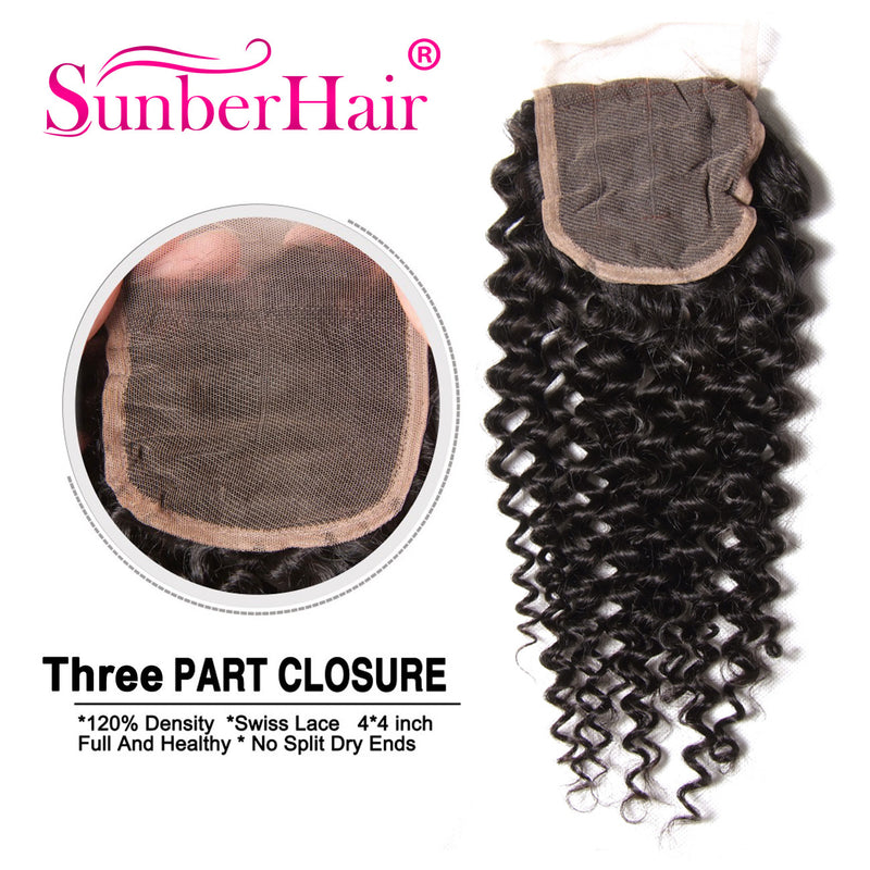 1pcs Curly Hair 4"*4" Lace Closures, Three /Middle /Free Part, Peruvian/Malaysian/Brazilian Hair - Sunberhair