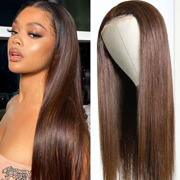 Flash Sale Sunber Chestnut Brown Color Straight Human Hair Wigs 13*5 T Part Lace Front Wig