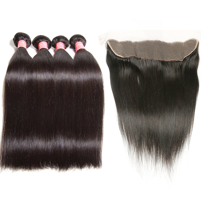 Brazilian Straight Hair 4 Bundles with 13*4 Lace Frontal, 7A Grade Virgin Hair - Sunberhair