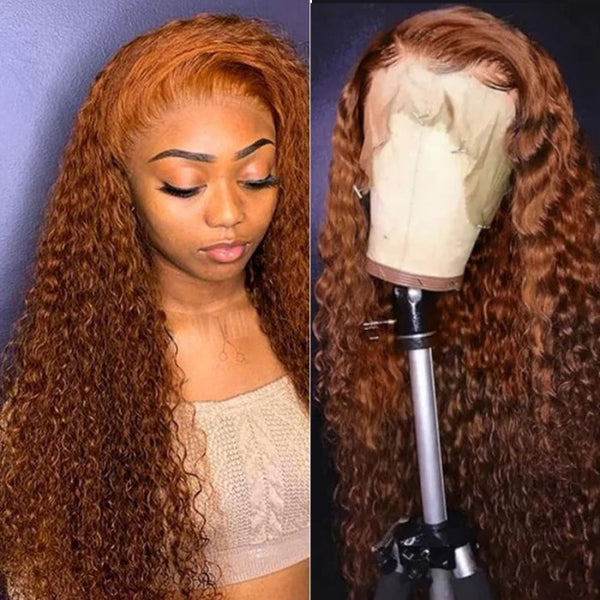 Precolored Ginger Brown Jerry Curl wig