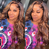 【18“=$99】Sunber Balayage Highlight 13 By 4 Lace Front Wigs With Dark Roots T Part Lace Front Wig 180% Density Flash Sale