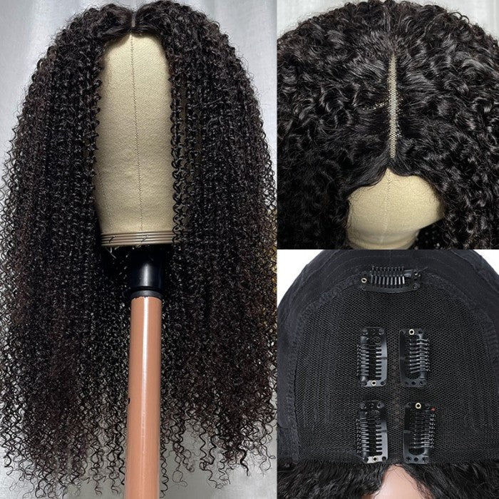 Flash Sale $100 Off Sunber Afro Kinky Curly V Part Wig Real Human Hair No Leave Out No Glue Wig