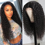 Sunber Jerry Curly  4 By 4 Lace Closure Human Hair Wigs 180% Density For Women