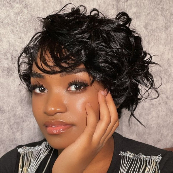Flash Sale Sunber Glueless Curly Short Bob Wig With Bangs No Lace Human Hair Wigs