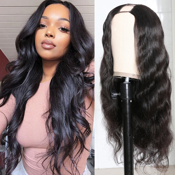 Sunber Body Wave Affordable No Lace V  Part Wig Natural Color Human Hair