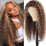 Sunber Honey Blonde Highlight Piano Color Lace Front Wigs Long Curly Human Hair Wigs