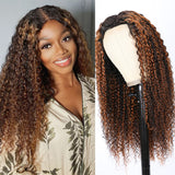 Sunber Balayage Highlight Curly V Part Wigs Effortless To Put On Dark Roots Human Hair Wig