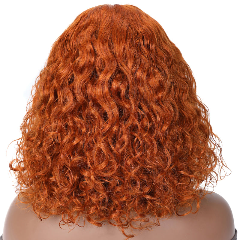 Sunber Ginger Orange Water Wave Short Bob Wigs 13*5 T Part Lace Frontal Human Hair Wigs