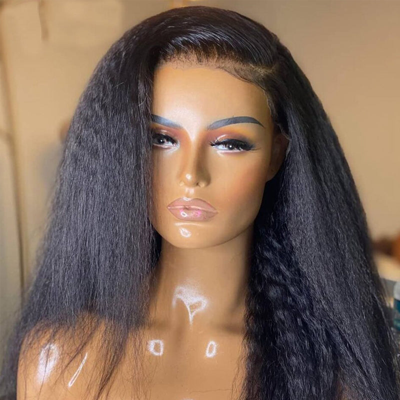 $100 Off Sunber 4C Kinky Edge 13X4 Kinky Straight Lace Front Human Hair Wigs And Lace Part Yaki Straight Wigs