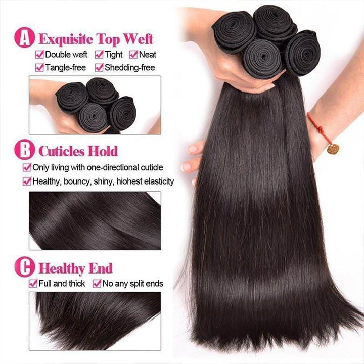 Sunber Straight 3Pcs Human Hair Weave With Unprocessed Brazilian Virgin Bundles