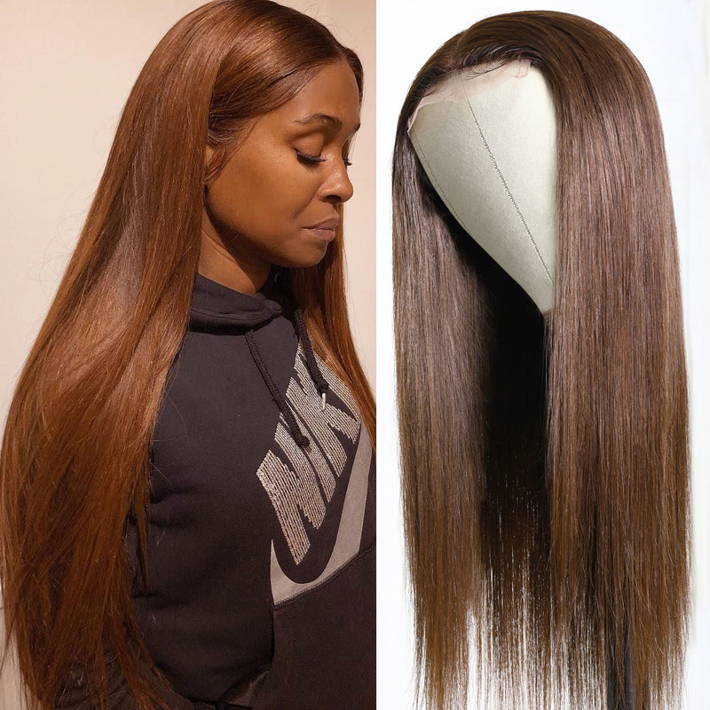 Flash Sale Sunber Chestnut Brown Color Straight Human Hair Wigs 13*5 T Part Lace Front Wig