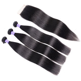 Sunber Hair Malaysian Silky Straight Hair 3 Bundles Remy Human Hair with 4x4 Swiss Lace Closure