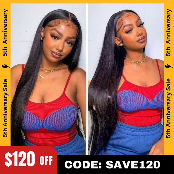Sunber $120 Off 4C Kinky Edge Silk Straight 13x4 Lace Frontal Wigs Human Hair Wig