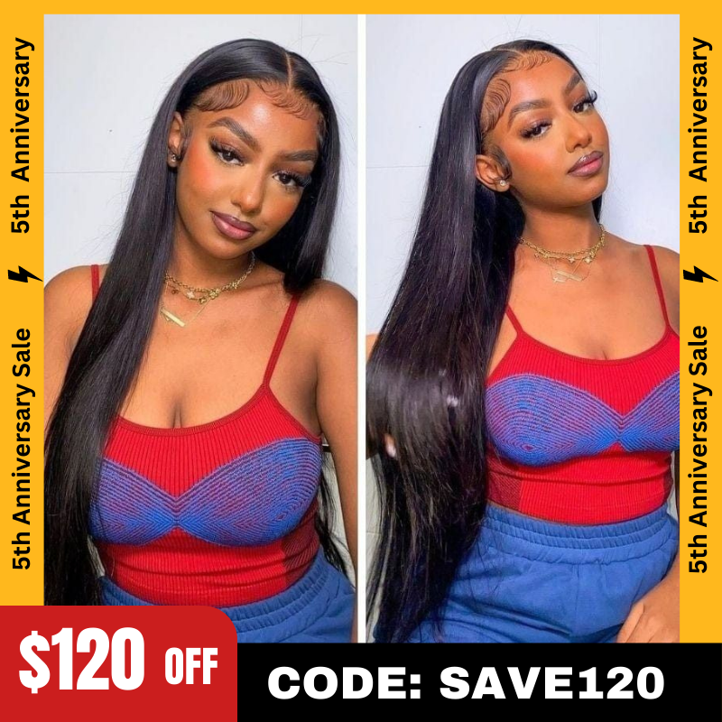 Sunber $120 Off 4C Kinky Edge Silk Straight 13x4 Lace Frontal Wigs Human Hair Wig