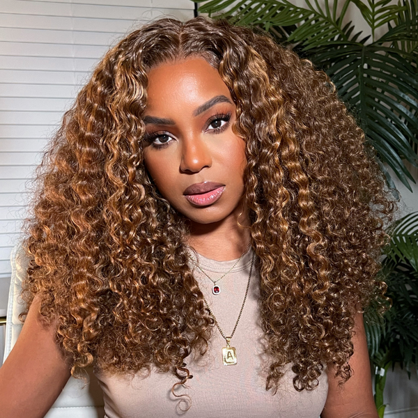 Sunber Piano Brown Highlight Color Best Fluffy Curly 13X4 Lace Front Wigs For Black Women