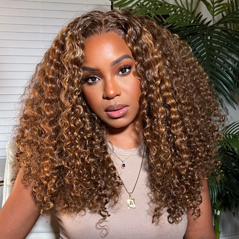 Sunber Piano Brown Highlight Color Best Fluffy Curly 13X4 Lace Front Wigs For Black Women